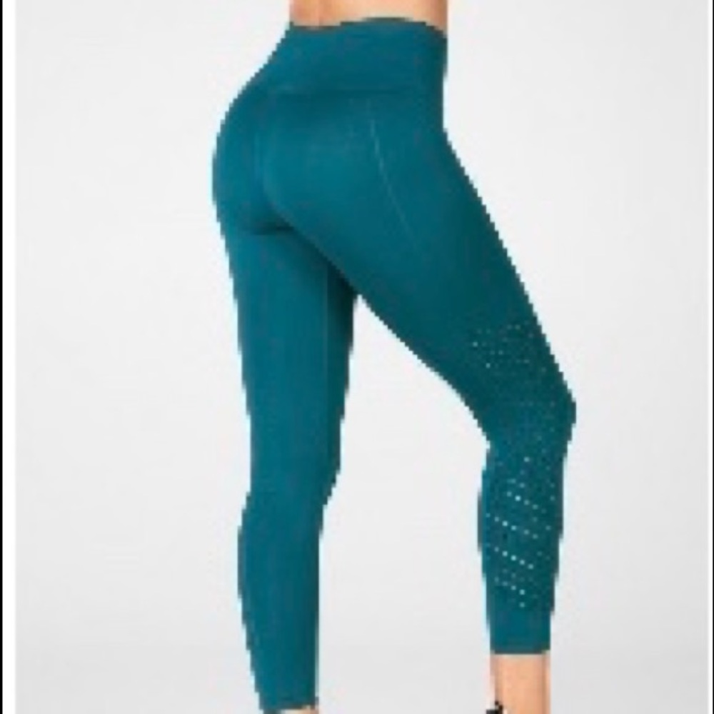 Fabletics Perforated 7/8 Leggings in Teal NWT